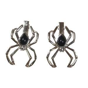 Spider Hair Clips Silver Tone Black Bead Halloween Witch